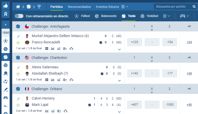 1xbet streaming tenis