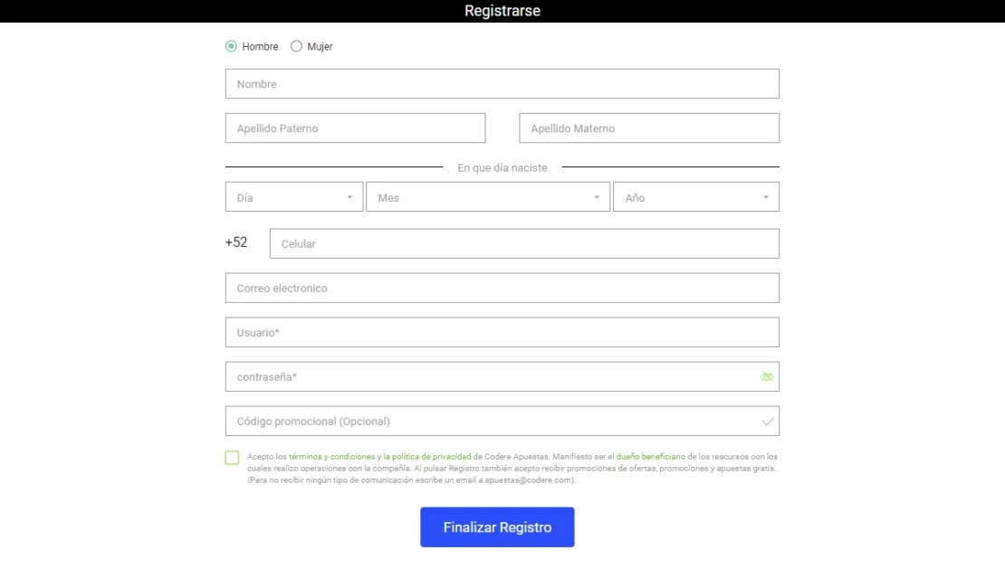 imagen del formulario de registro de codere